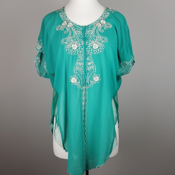 Ryu Tops - RYU Green Chiffon Embroidered Top